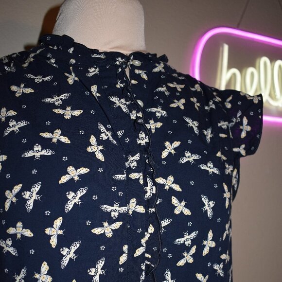 LOFT BEE NAVY RUFFLE TOP -M - Picture 3 of 7